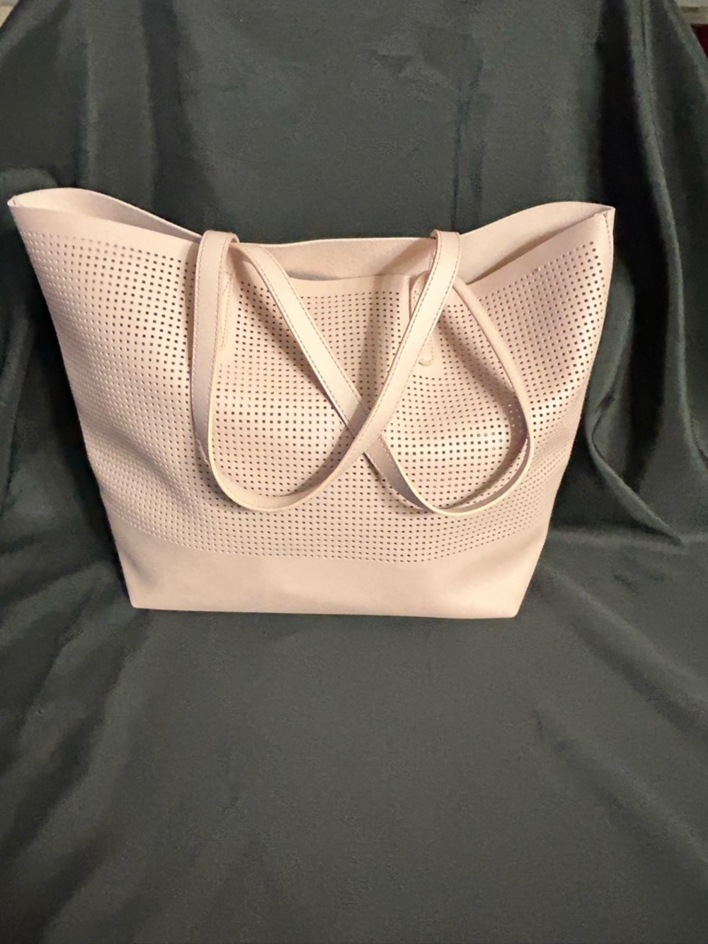 Macys Women's Perforated Light Pink Faux Leather Large Tote Bag